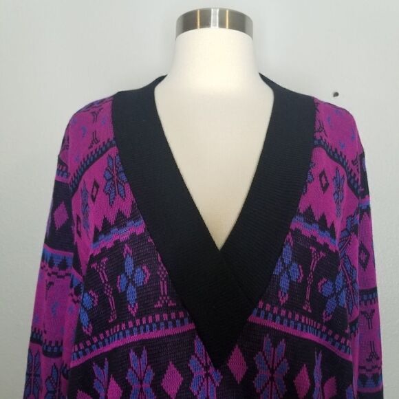 Vintage 80s 90z Nordic Fair Isle lcelandic Knit Sweater Dress NWT Deadstock Md - Picture 6 of 8